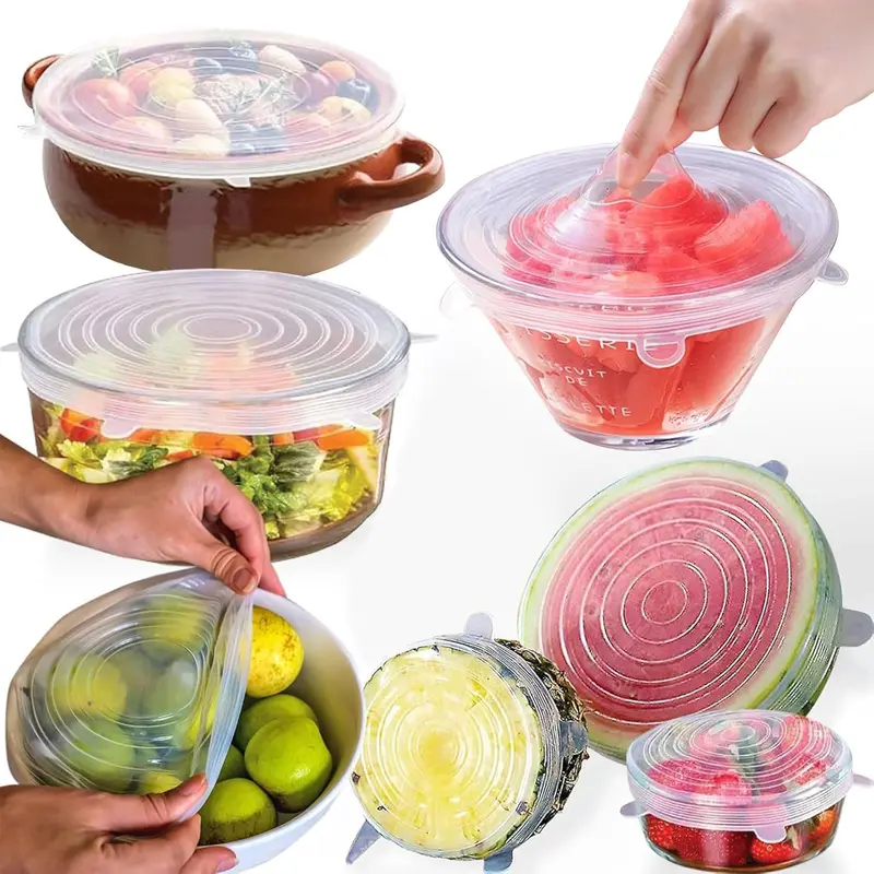 Set Of 6 Reusable Stretch-To-Seal Silicone Lids For Food Containers 1