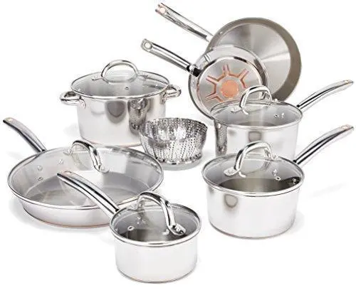 T-Fal 13-Piece Stainless Steel Cookware Set With Copper-Bottom Construction – Silver (Model C836Sd) 1