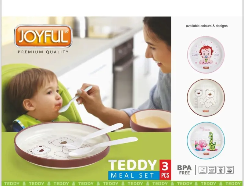 Teddy-Themed Baby Meal Serving Plate Set – 3-Piece Food-Safe Plastic 1