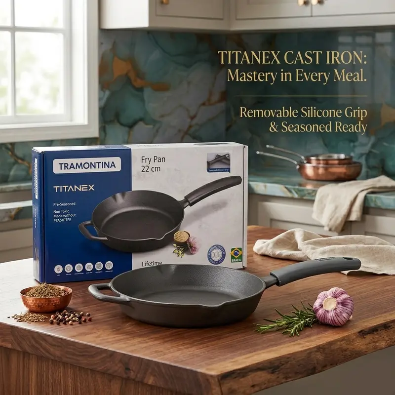 Tramontina Titanex 22 Cm Pre-Seasoned Cast Iron Fry Pan – Compact, Responsive Heating 1