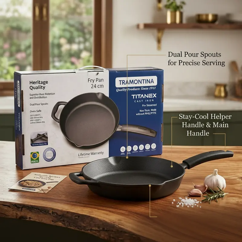 Tramontina Titanex 24 Cm Pre-Seasoned Cast Iron Fry Pan – Durable, Naturally Non-Stick Surface 1