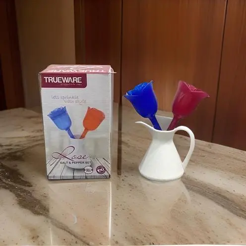 Trueware Am2416 Rose-Themed Plastic Salt & Pepper Shakers – 2-Piece Multicolor Set 1