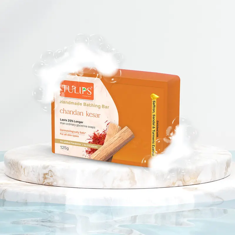 Tulip Handcrafted Sandalwood & Saffron Soap – Natural Chandan Kesar Bar With Aromatic Oils 1