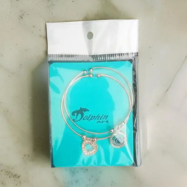 Unisex Silver And Gold Plated Heart Charm Bangle Bracelet Set 1