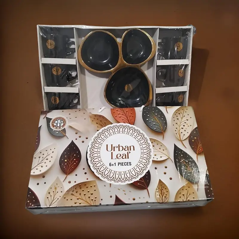 Urban Leaf Mix-Material Set – 6 Plastic Bowls + 1 Ceramic Cup (7-Piece) 1