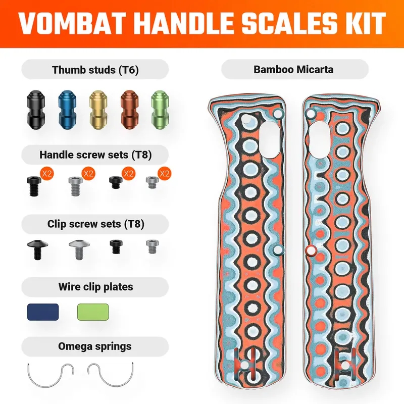 Vombat Replacement Handle Scales – Coral Orbit Bamboo Micarta 1