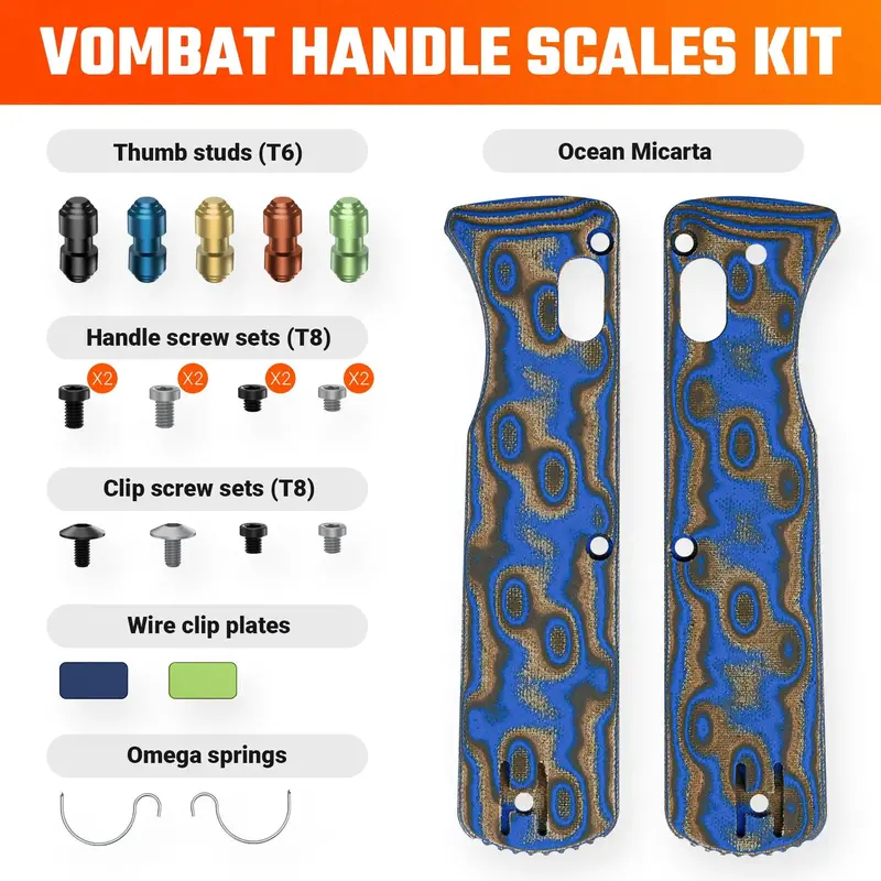 Vombat Replacement Handle Scales In Blue Ocean Micarta 1