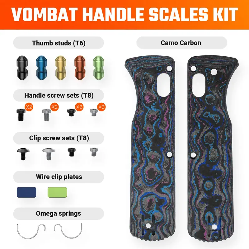 Vombat Replacement Handle Scales In Damtanium Camo Carbon Fiber 1