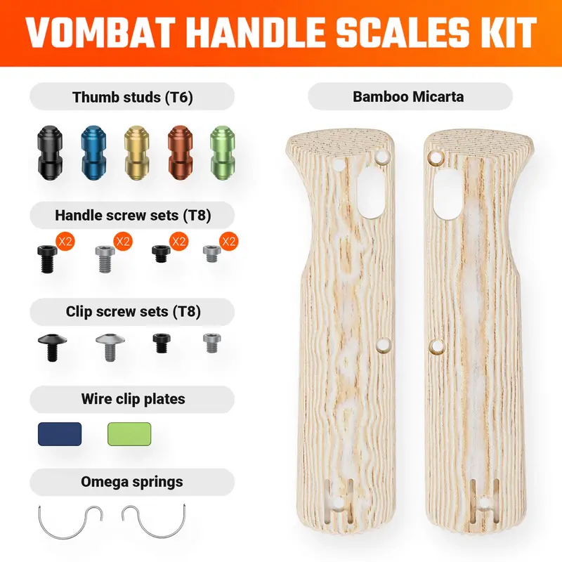 Vombat Replacement Handle Scales – Sahara Drift Bamboo Micarta 1